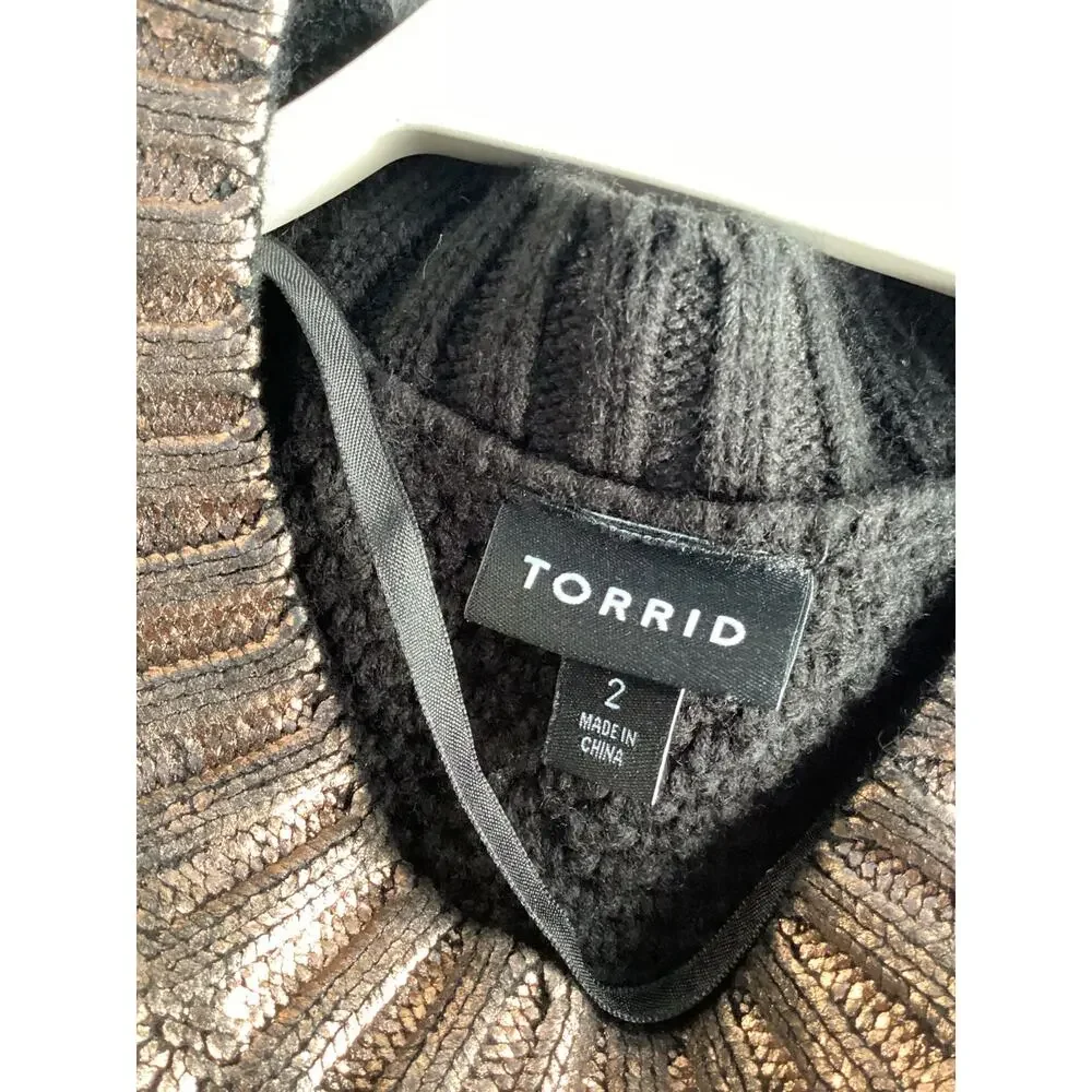 Torrid Women's Cable Knit Metallic Cropped Foil Pullover‎ Sweater Brown Size 2